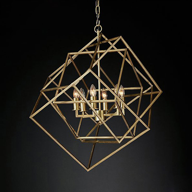 Modern 6-Light Geometric Metal Chandelier for Living Room - Brass/Chrome Pendant Lighting