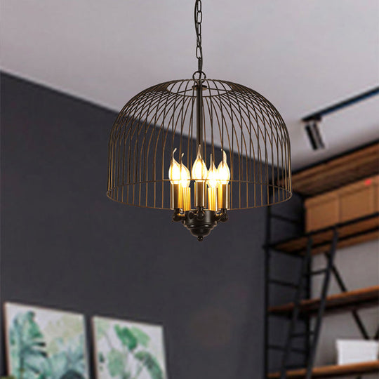 Classic Metal Birdcage Chandelier - 5 Lights, Black Hanging Fixture for Dining Room Ceiling