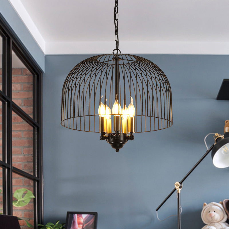 Classic Metal Birdcage Chandelier - 5 Lights, Black Hanging Fixture for Dining Room Ceiling