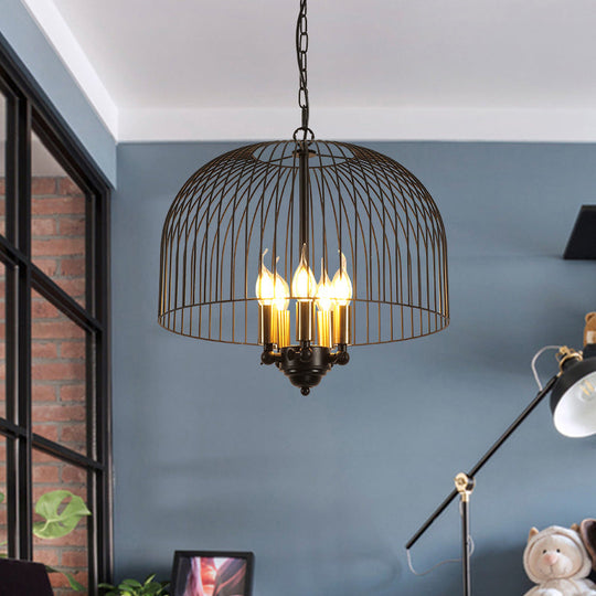 Classic Metal Birdcage Chandelier - 5 Lights, Black Hanging Fixture for Dining Room Ceiling