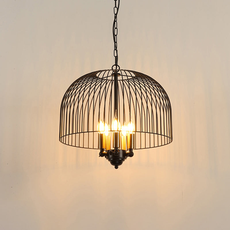 Classic Metal Birdcage Chandelier - 5 Lights, Black Hanging Fixture for Dining Room Ceiling
