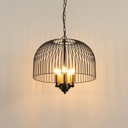 Classic Metal Birdcage Chandelier - 5 Lights, Black Hanging Fixture for Dining Room Ceiling