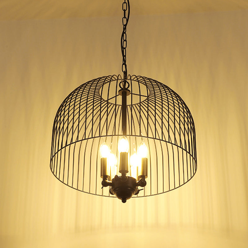 Classic Metal Birdcage Chandelier - 5 Lights, Black Hanging Fixture for Dining Room Ceiling