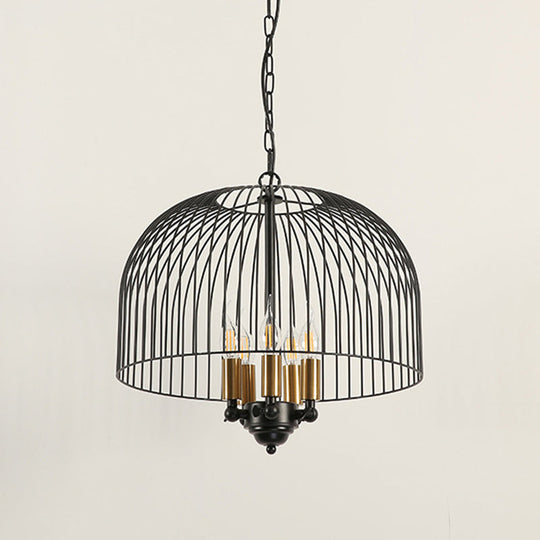 Classic Metal Birdcage Chandelier - 5 Lights, Black Hanging Fixture for Dining Room Ceiling