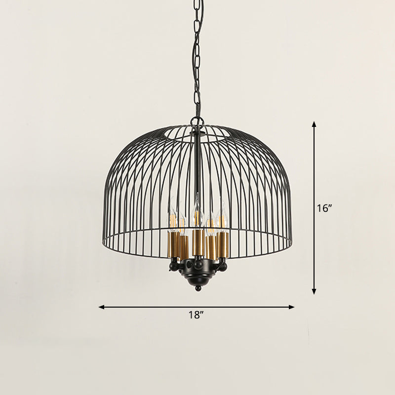 Classic Metal Birdcage Chandelier - 5 Lights, Black Hanging Fixture for Dining Room Ceiling