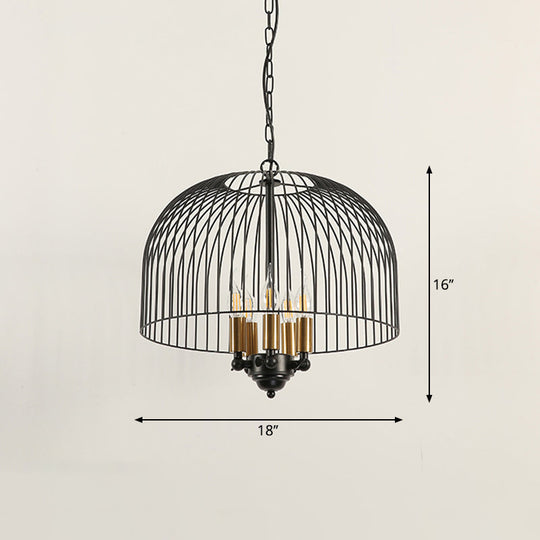 Classic Metal Birdcage Chandelier - 5 Lights, Black Hanging Fixture for Dining Room Ceiling
