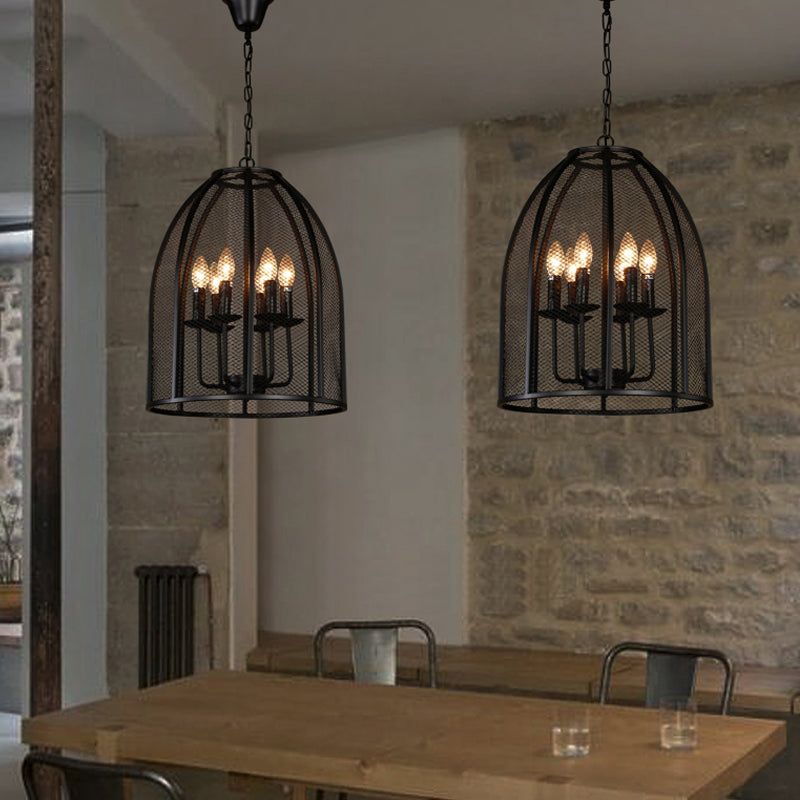 Mesh Chandelier Lamp: Black Traditional Metal Hanging Light with 6 Lights for Living Room