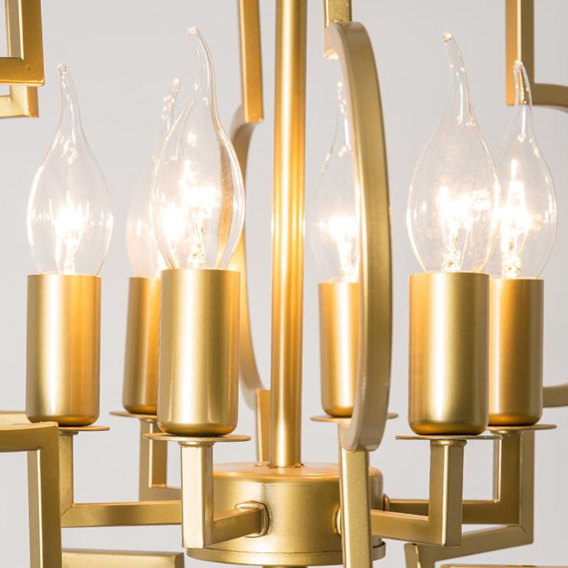 Metal Gold Pendant Chandelier with 6 Light Candle Shade - Classic Fixture for Bedroom