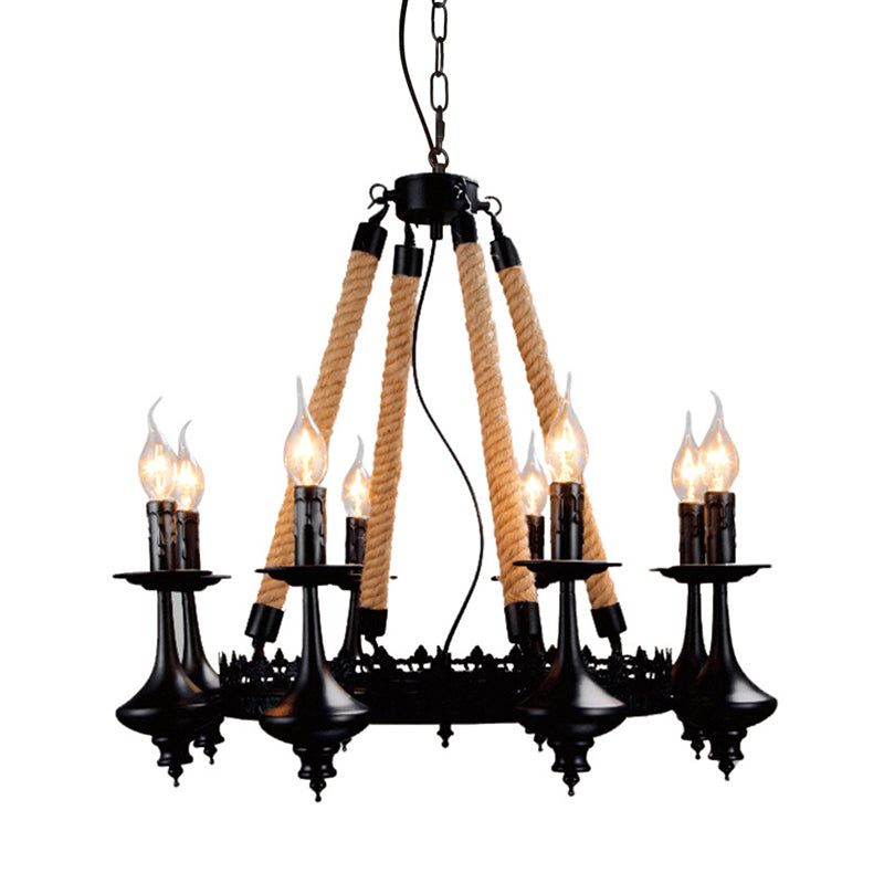 Iron Candle Chandelier Light Fixture - 6/8 Heads - Black - Dining Room Hanging Ceiling Light