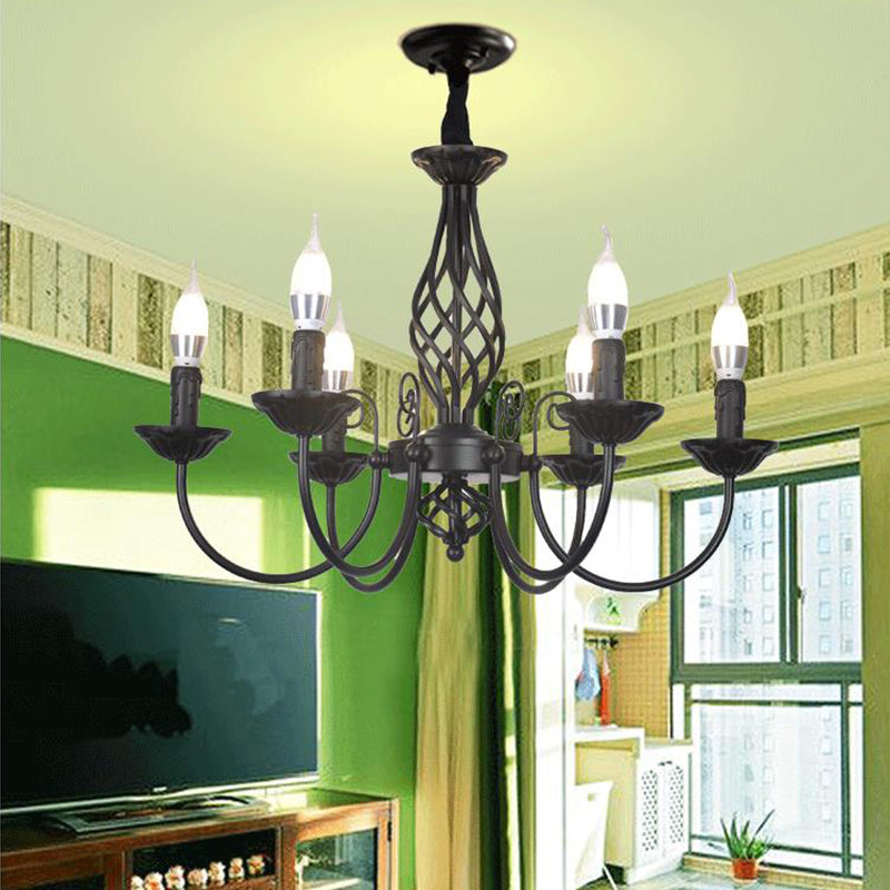 Traditional Metal Chandelier Lamp with Swooping Arms - 3/4/5 Lights, Black/White - Perfect for Living Room