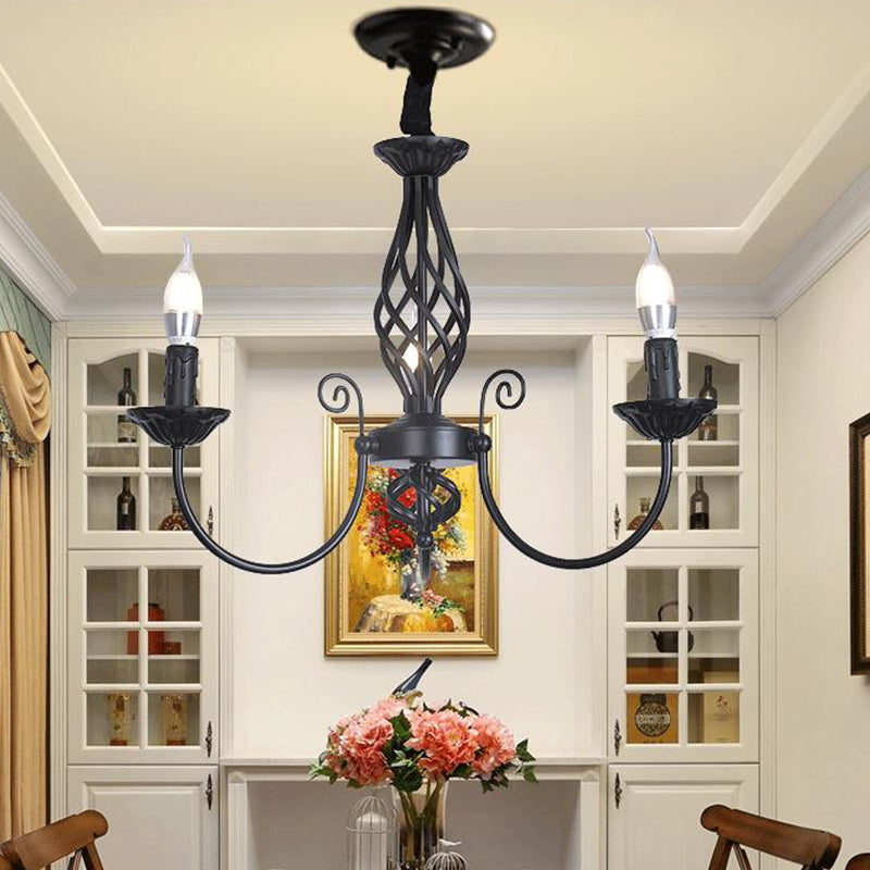 Traditional Metal Chandelier Lamp with Swooping Arms - 3/4/5 Lights, Black/White - Perfect for Living Room