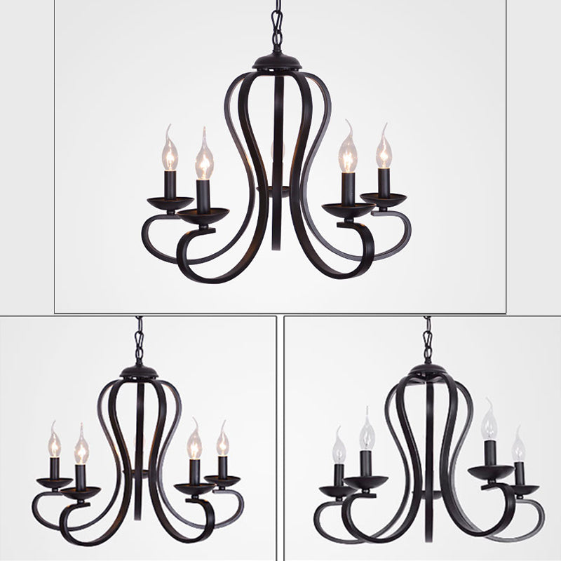 Swirled Black Arm Pendant Chandelier - Classic Metal Design with 3/5/6 Lights for Living Room