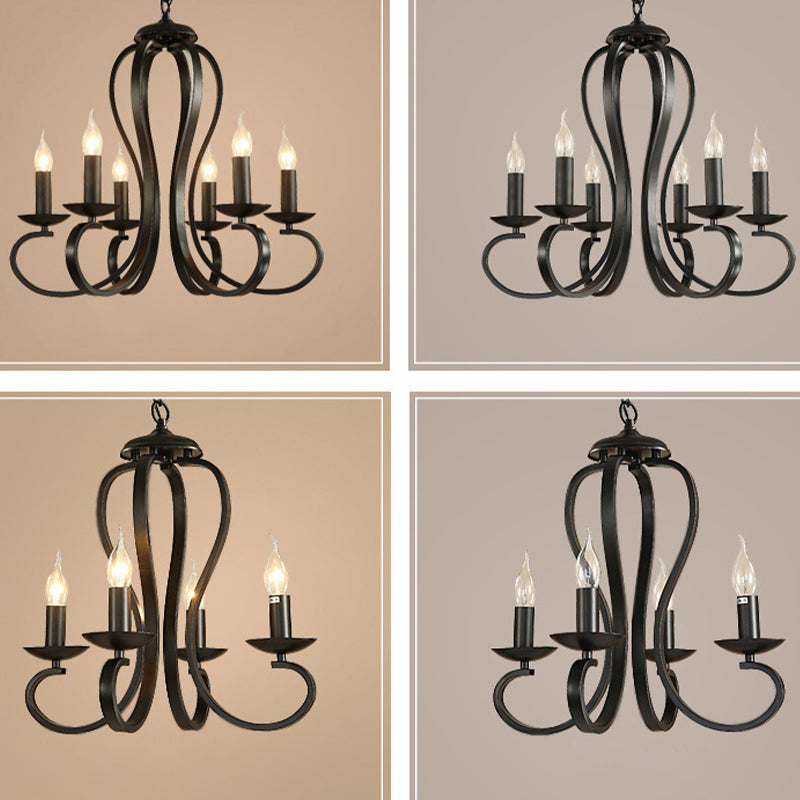 Swirled Black Arm Pendant Chandelier - Classic Metal Design with 3/5/6 Lights for Living Room