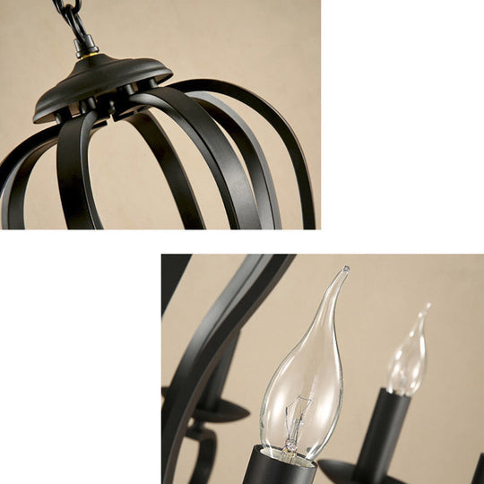 Swirled Black Arm Pendant Chandelier - Classic Metal Design with 3/5/6 Lights for Living Room