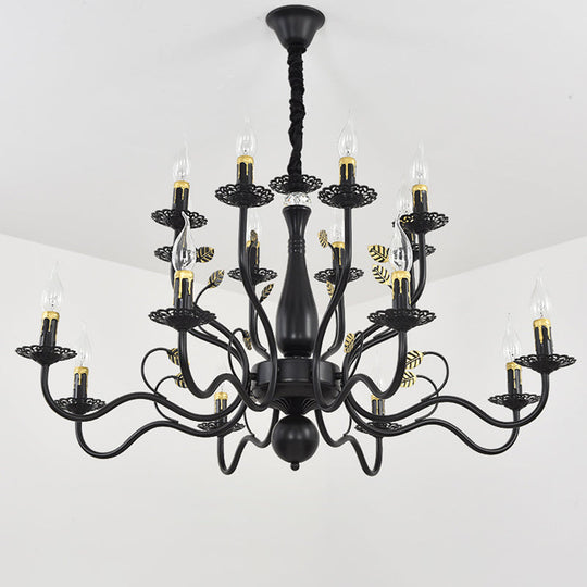 Metal Arm Chandelier with Swooping Design, Traditional Pendant Light for Living Room, 6/12/16 Lights, Dark Brown