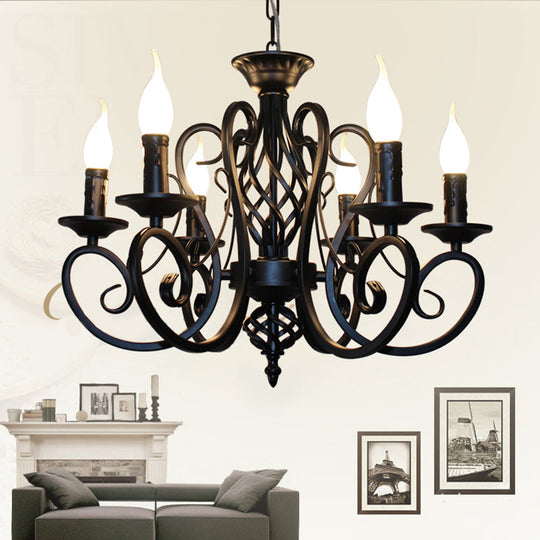 Metal Swirled Arm Chandelier Pendant Light - Rustic 6/8 Bulbs Ceiling Lamp for Traditional Dining Room