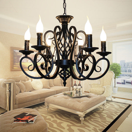 Metal Swirled Arm Chandelier Pendant Light - Rustic 6/8 Bulbs Ceiling Lamp for Traditional Dining Room