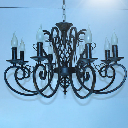 Metal Swirled Arm Chandelier Pendant Light - Rustic 6/8 Bulbs Ceiling Lamp for Traditional Dining Room