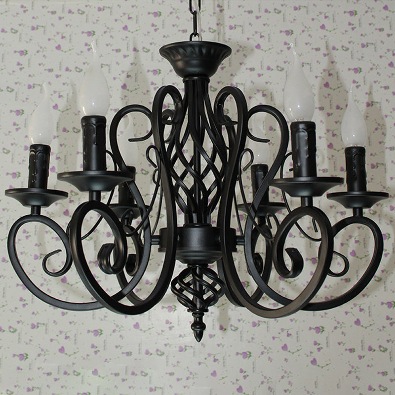 Metal Swirled Arm Chandelier Pendant Light - Rustic 6/8 Bulbs Ceiling Lamp for Traditional Dining Room