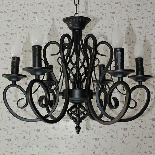 Metal Swirled Arm Chandelier Pendant Light - Rustic 6/8 Bulbs Ceiling Lamp for Traditional Dining Room