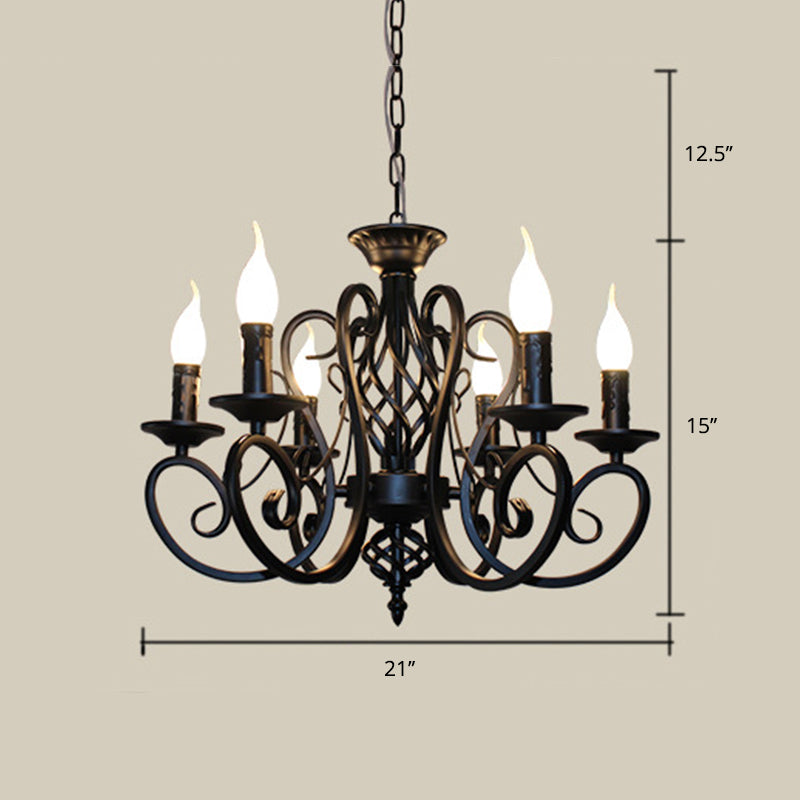 Metal Swirled Arm Chandelier Pendant Light - Rustic 6/8 Bulbs Ceiling Lamp for Traditional Dining Room