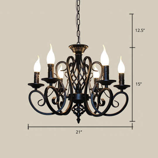 Metal Swirled Arm Chandelier Pendant Light - Rustic 6/8 Bulbs Ceiling Lamp for Traditional Dining Room