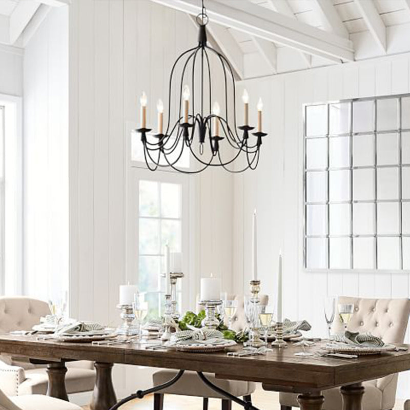 Modern Black Curved Arm Dining Room Chandelier - 3/6 Lights, Metal Hanging Light Fixture