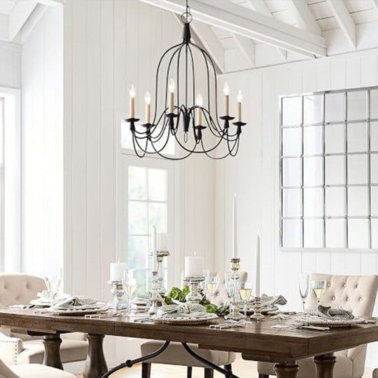 Modern Black Curved Arm Dining Room Chandelier - 3/6 Lights, Metal Hanging Light Fixture