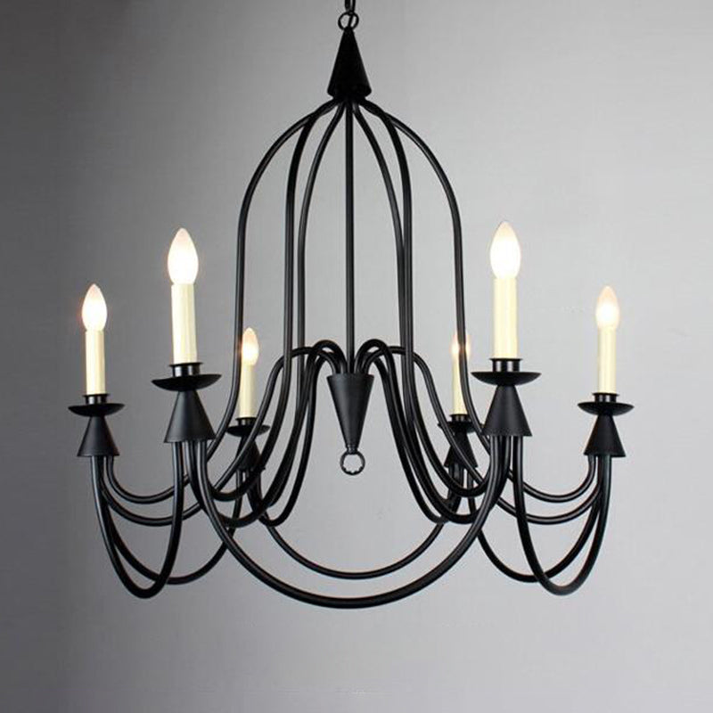 Modern Black Curved Arm Dining Room Chandelier - 3/6 Lights, Metal Hanging Light Fixture
