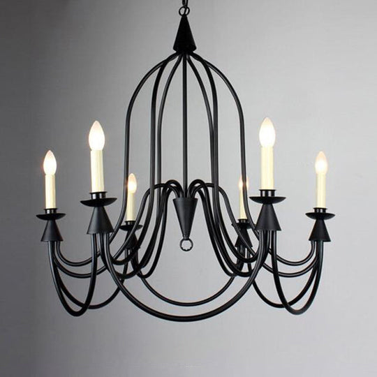 Modern Black Curved Arm Dining Room Chandelier - 3/6 Lights, Metal Hanging Light Fixture