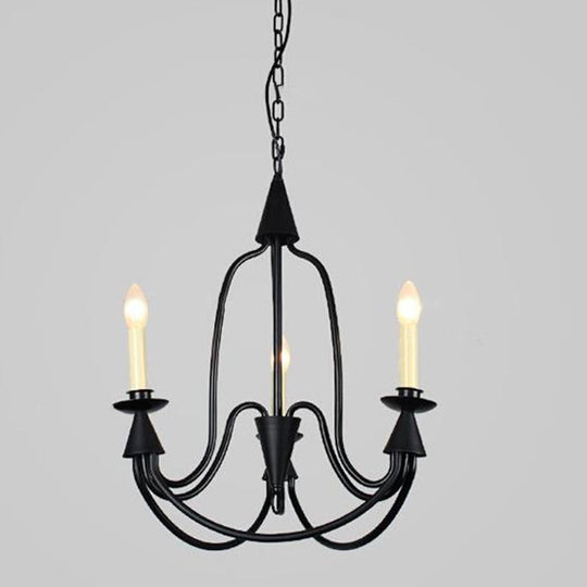 Modern Black Curved Arm Dining Room Chandelier - 3/6 Lights, Metal Hanging Light Fixture