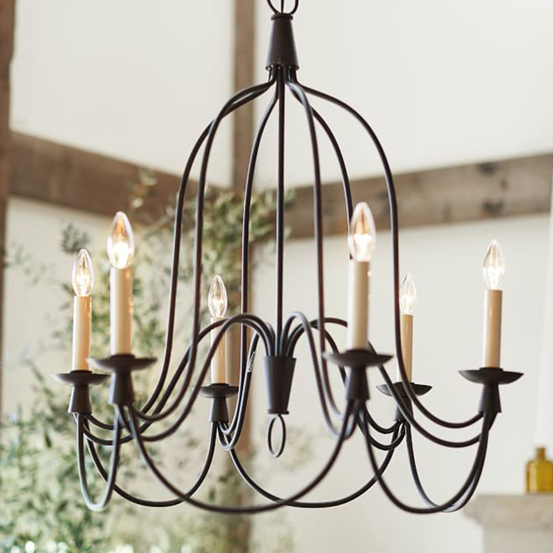 Modern Black Curved Arm Dining Room Chandelier - 3/6 Lights, Metal Hanging Light Fixture
