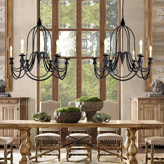 Modern Black Curved Arm Dining Room Chandelier - 3/6 Lights, Metal Hanging Light Fixture