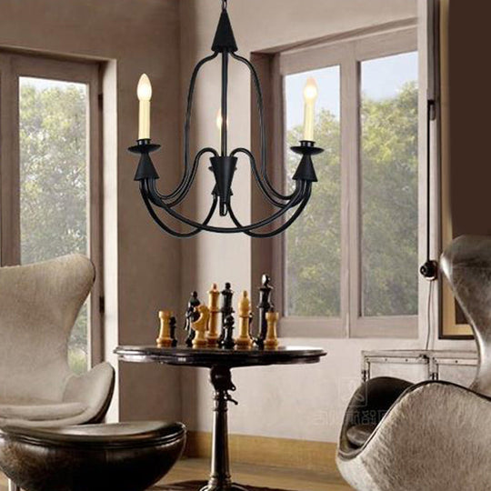 Modern Black Curved Arm Dining Room Chandelier - 3/6 Lights, Metal Hanging Light Fixture