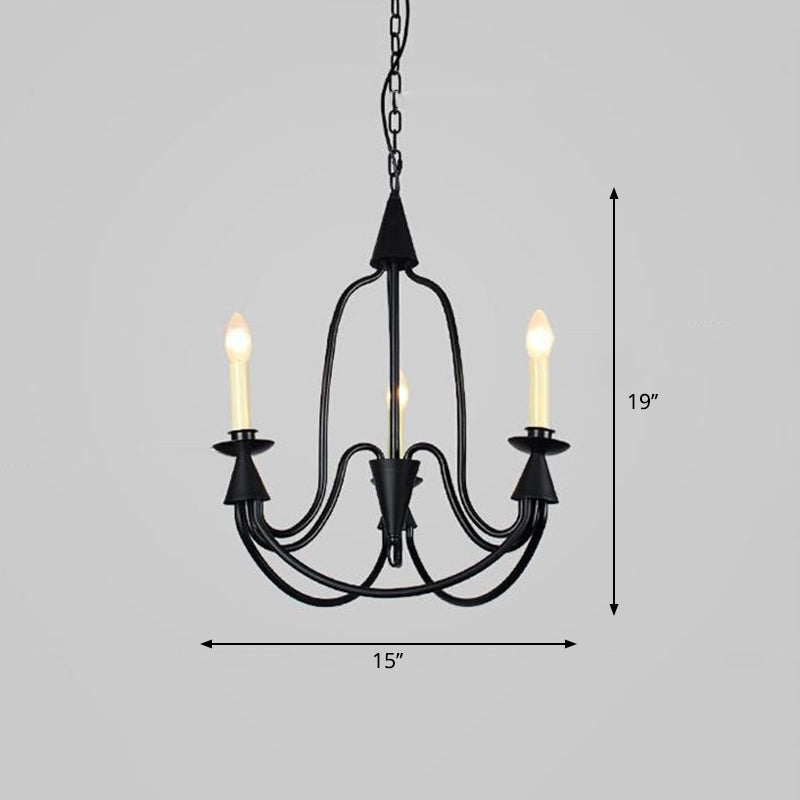 Modern Black Curved Arm Dining Room Chandelier - 3/6 Lights, Metal Hanging Light Fixture