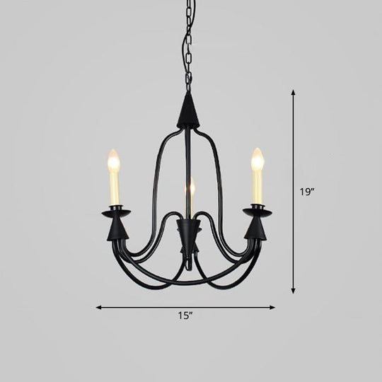 Modern Black Curved Arm Dining Room Chandelier - 3/6 Lights, Metal Hanging Light Fixture