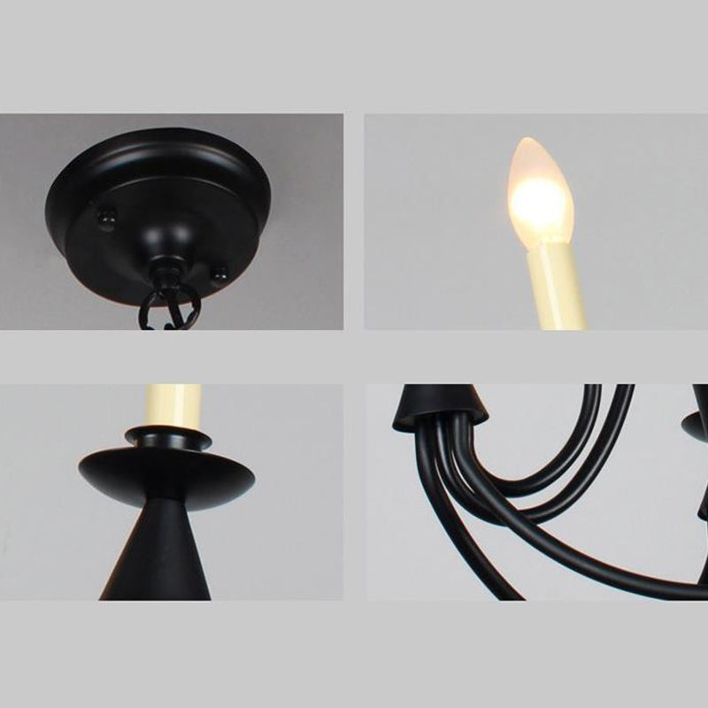 Modern Black Curved Arm Dining Room Chandelier - 3/6 Lights, Metal Hanging Light Fixture