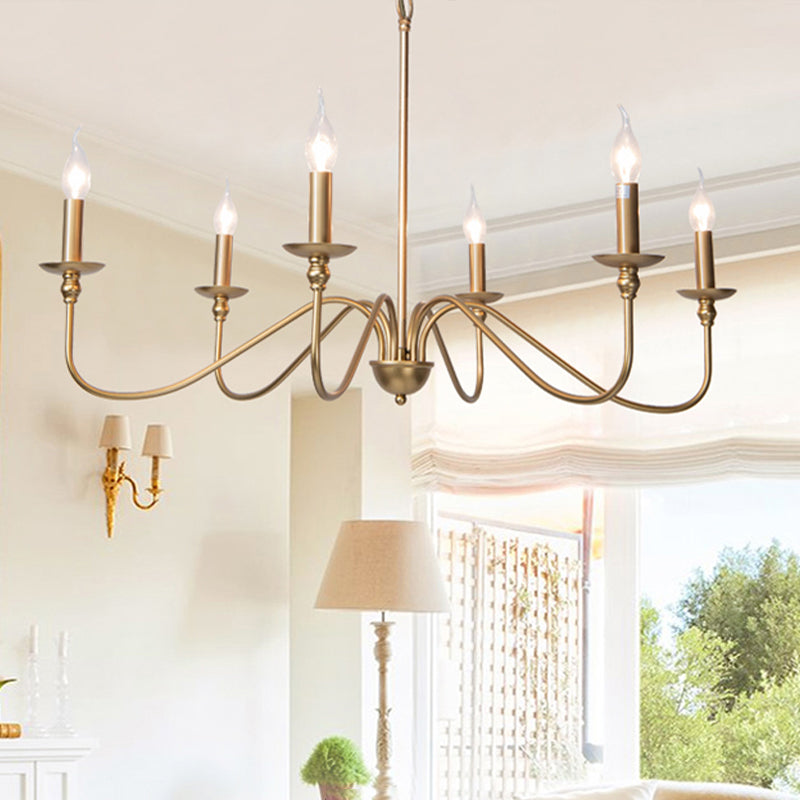 Traditional Gold Curved Arm Chandelier with Clear Glass, 4/6/8-Light Living Room Hanging Lamp