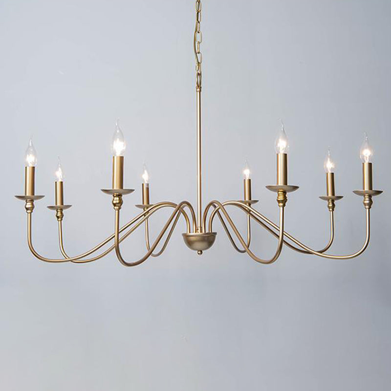 Traditional Gold Curved Arm Chandelier with Clear Glass, 4/6/8-Light Living Room Hanging Lamp