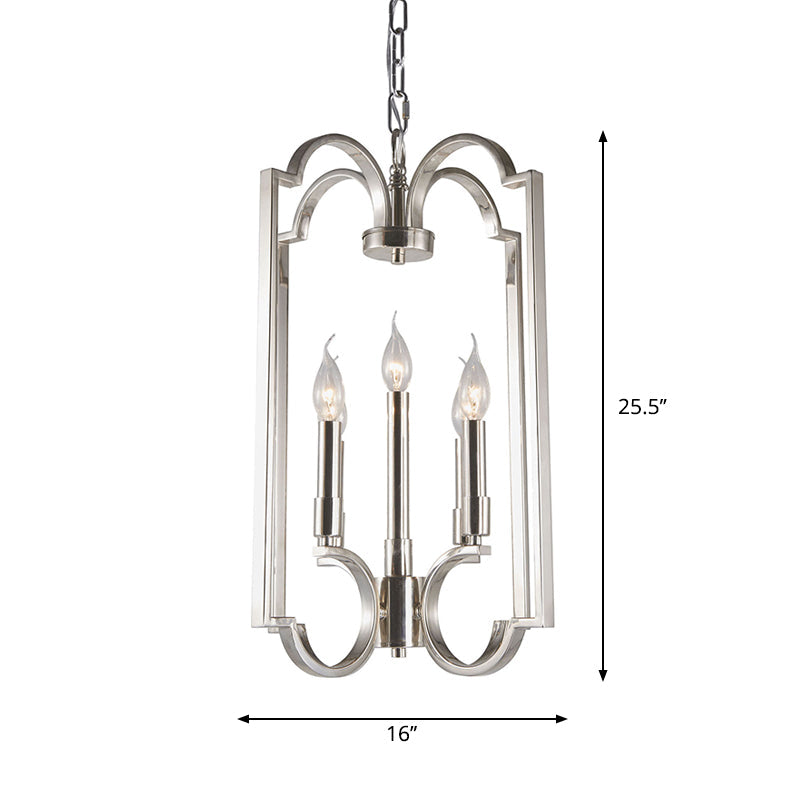 Classic Silver Candle Chandelier - Elegant Metal Pendant Light for Dining Room Ceiling