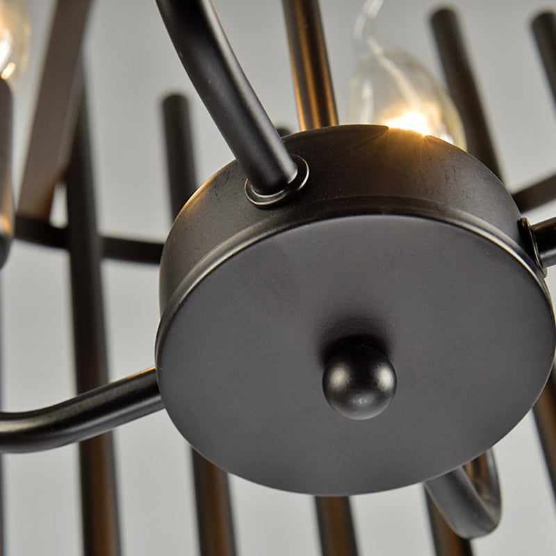 Traditional 4-Light Metal Chandelier - Strapped Cage Design for Dining Room Pendant Lighting