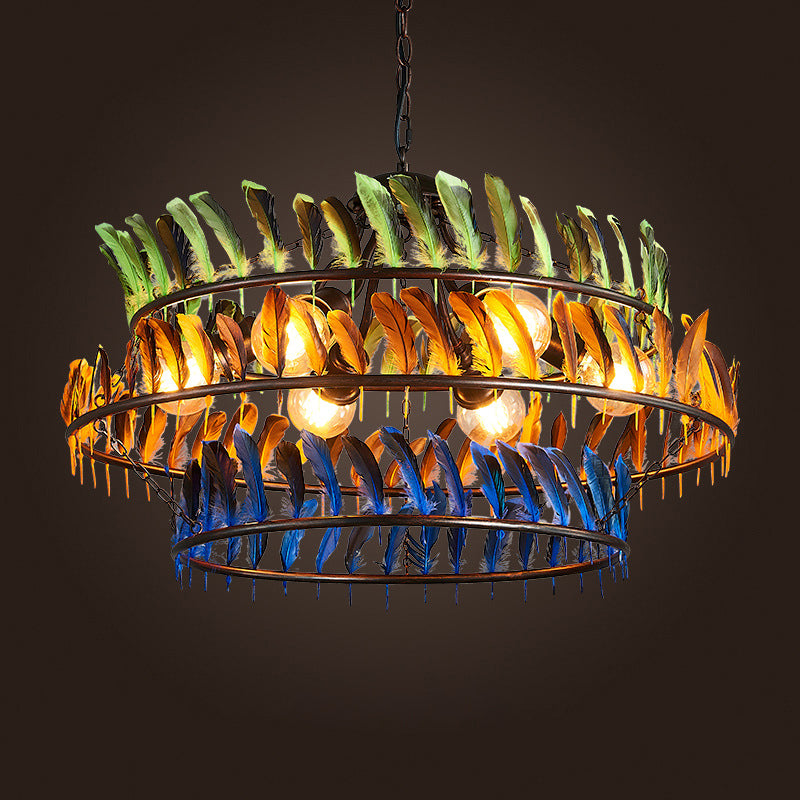 Yellow Traditional Metal Pendant Chandelier - Ring Living Room Light Fixture with 6 Hanging Lights