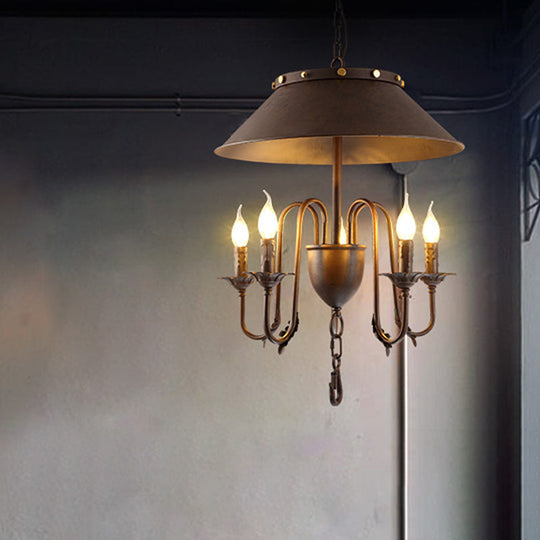 Tapered Classic Metal Chandelier - 5-Light Rust Hanging Light for Dining Room Ceiling