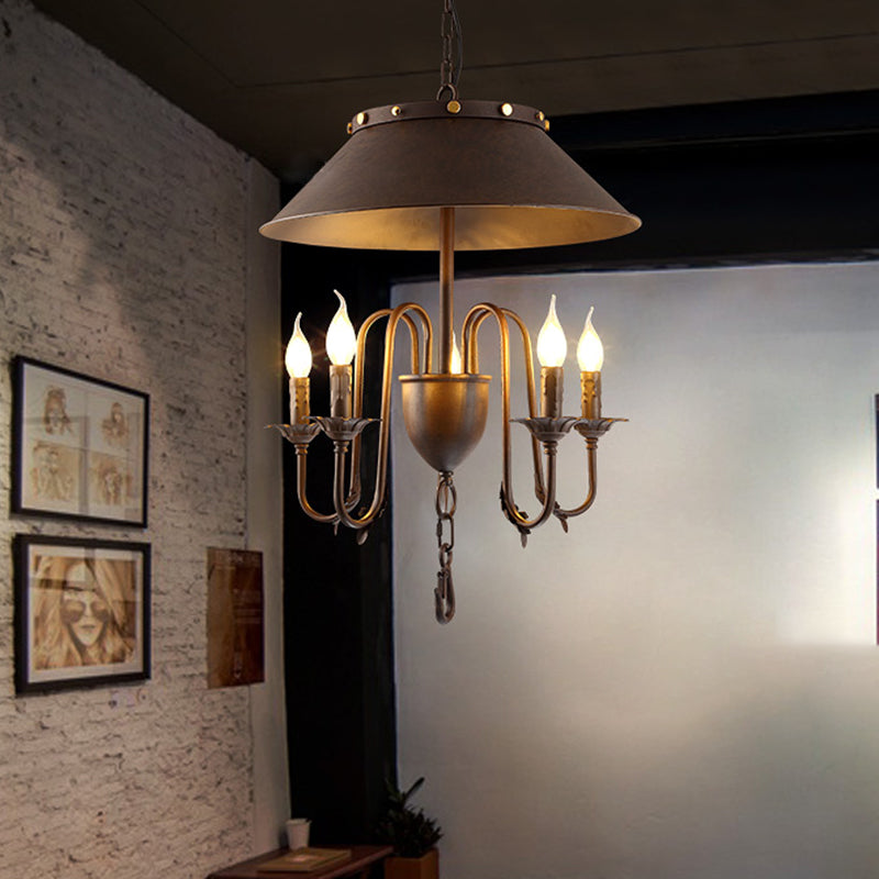 Tapered Classic Metal Chandelier - 5-Light Rust Hanging Light for Dining Room Ceiling