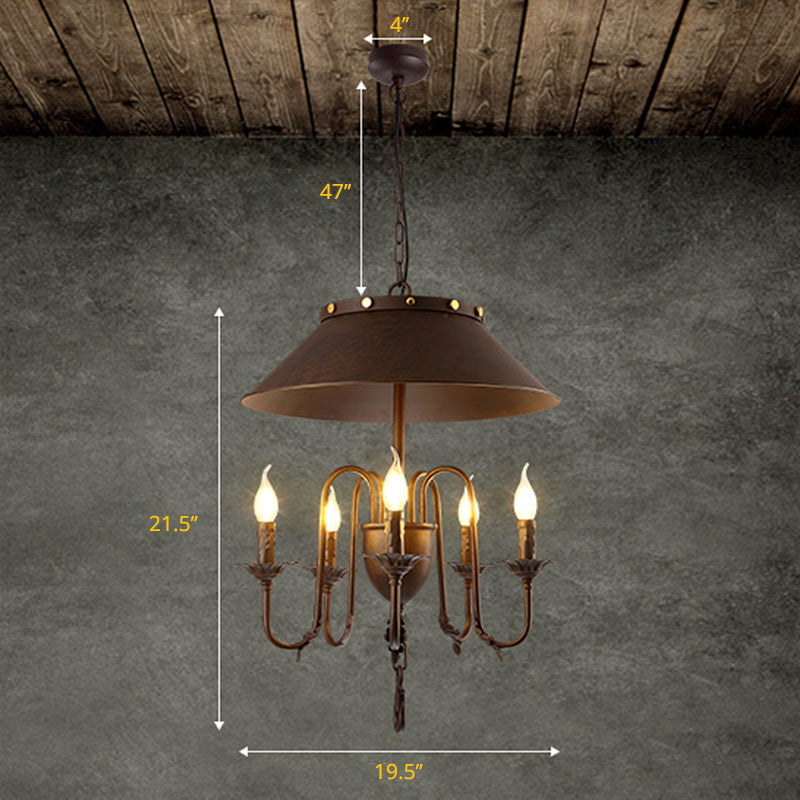Tapered Classic Metal Chandelier - 5-Light Rust Hanging Light for Dining Room Ceiling