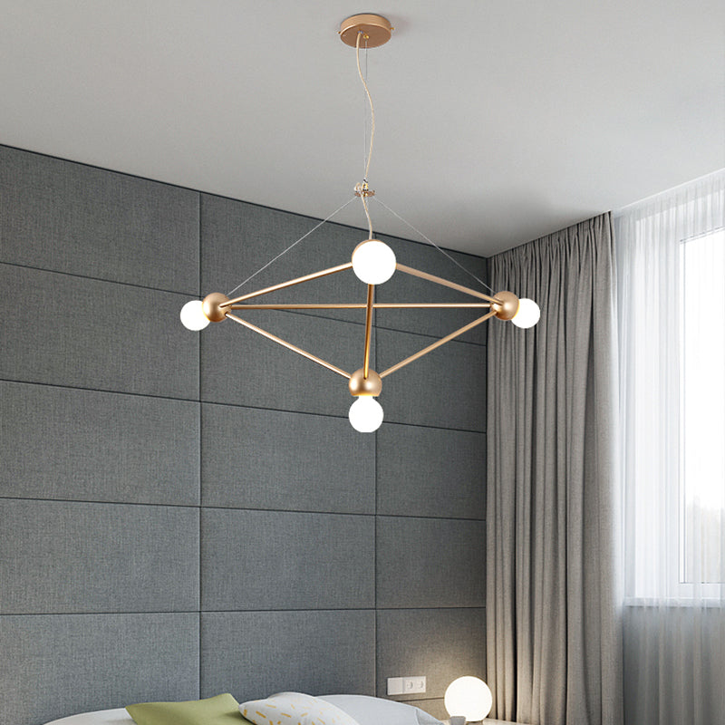 Gold Geometric Pendant Chandelier - Classic Metal Hanging Light for Bedroom