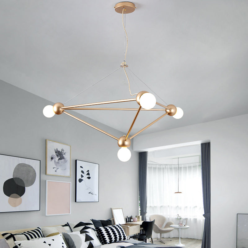 Gold Geometric Pendant Chandelier - Classic Metal Hanging Light for Bedroom