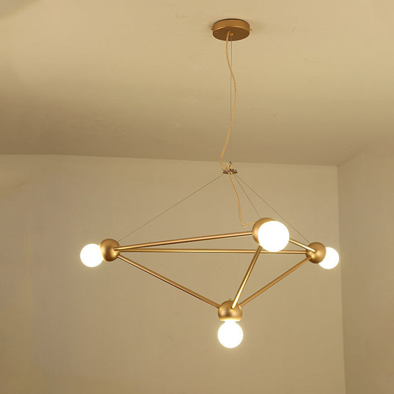 Gold Geometric Pendant Chandelier - Classic Metal Hanging Light for Bedroom