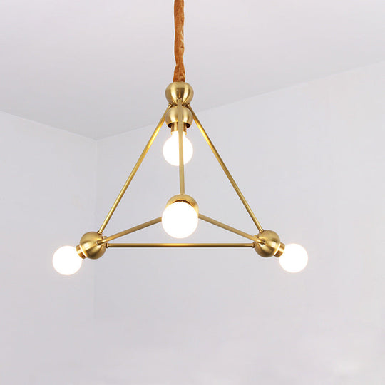 Traditional Triangle Metal Hanging Chandelier in Gold - 4-Light Ceiling Light for Dining Room