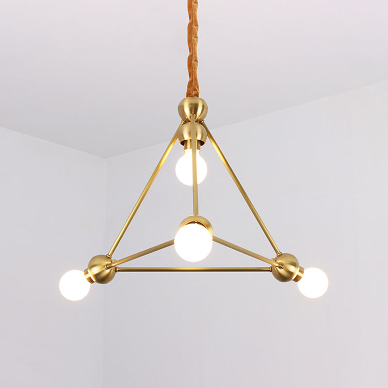 Traditional Triangle Metal Hanging Chandelier in Gold - 4-Light Ceiling Light for Dining Room